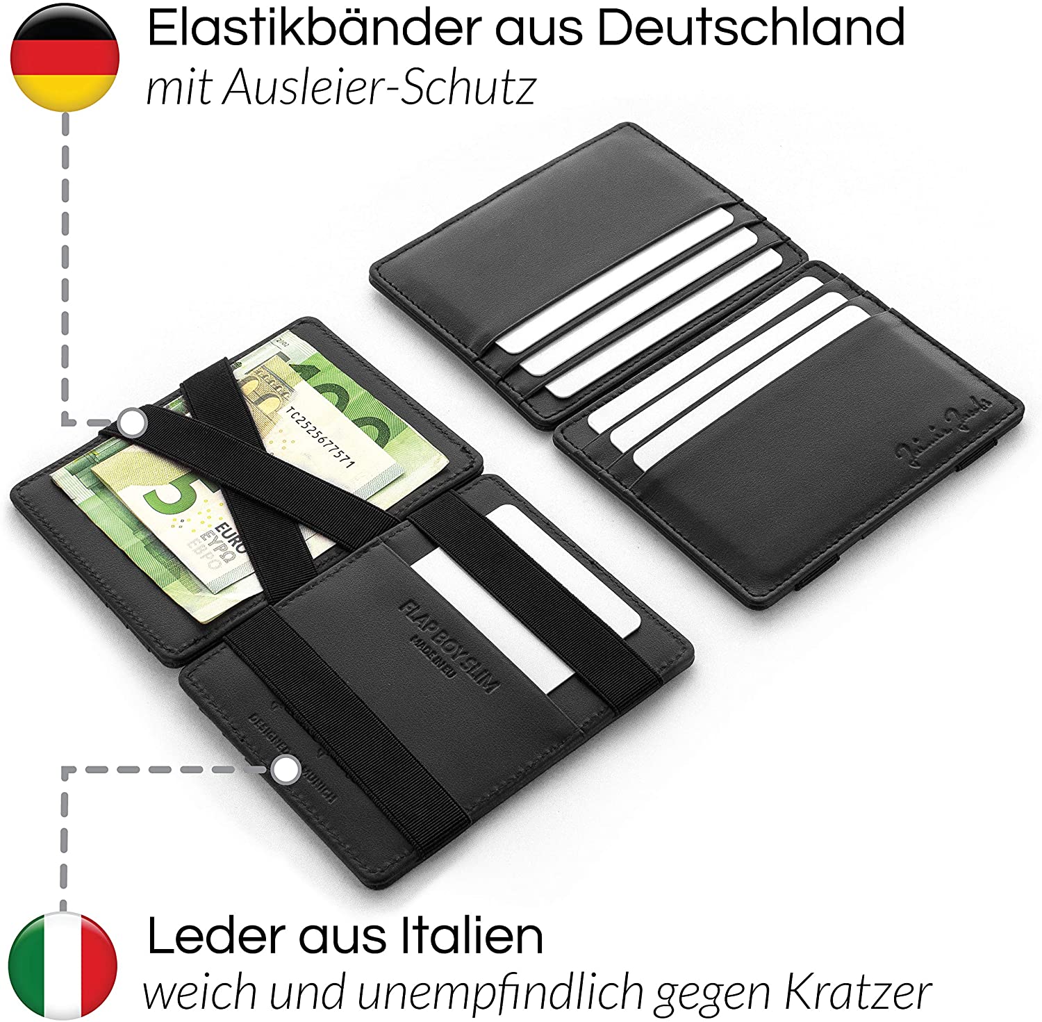 Flap Boy Slim Wallet von JAIMIE JACOBS - das Original - Magic Wallet - RFID Schutz - Echtleder - viele Farben