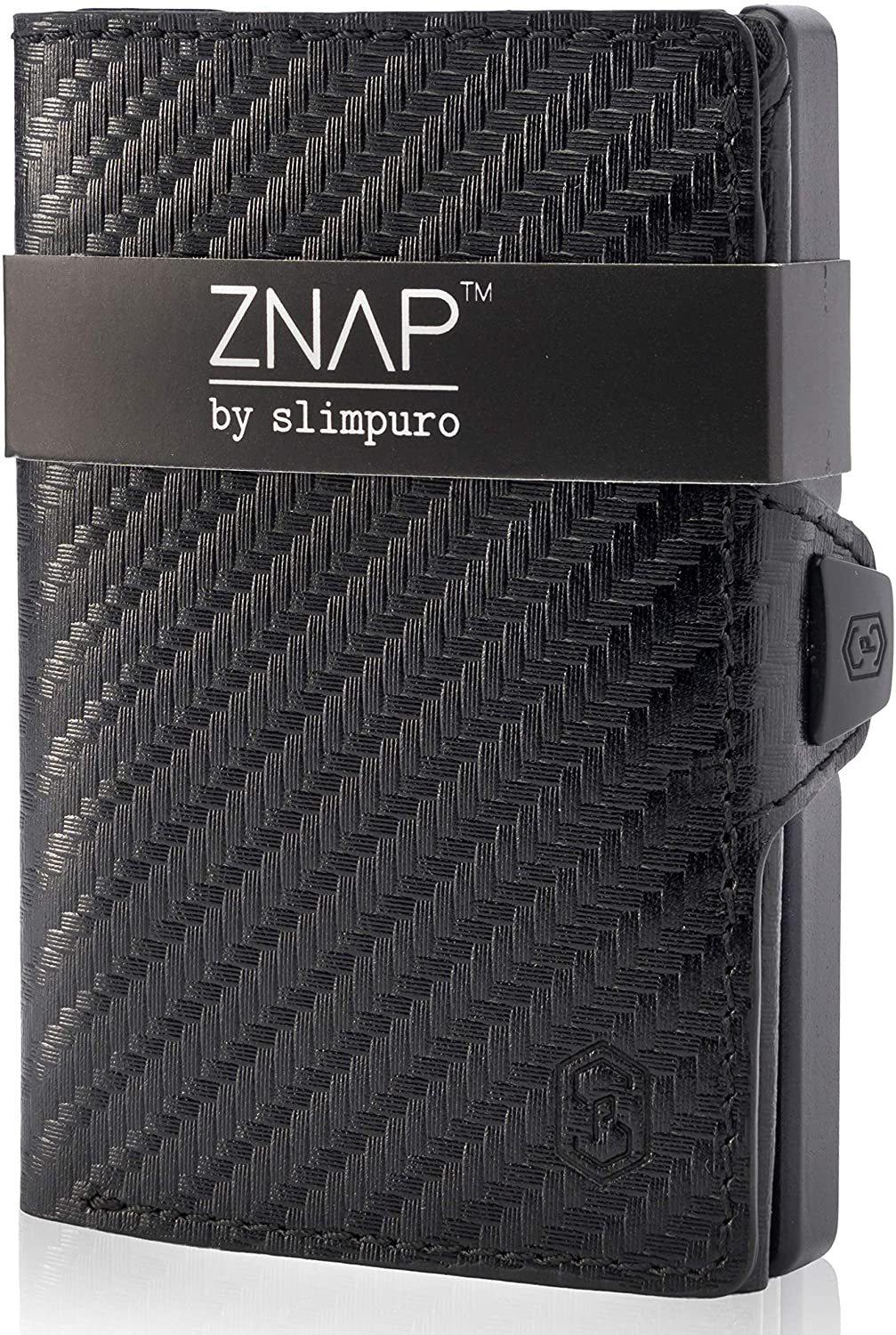 ZNAP Kreditkartenetui mit Geldklammer Aluminium und Münzfach - RFID Schutz - Slim Wallet Carbon - Kartenetui, Kreditkarten Etuis, Geldbörse - bis 12 Karten - Geld Clip von SLIMPURO