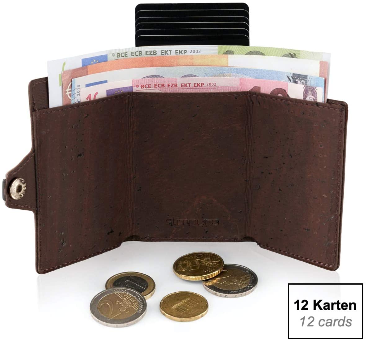 ZNAP Kreditkartenetui mit Geldklammer Aluminium und Münzfach - RFID Schutz - Slim Wallet - mehrere Farben - bis 12 Karten - Geld Clip von SLIMPURO